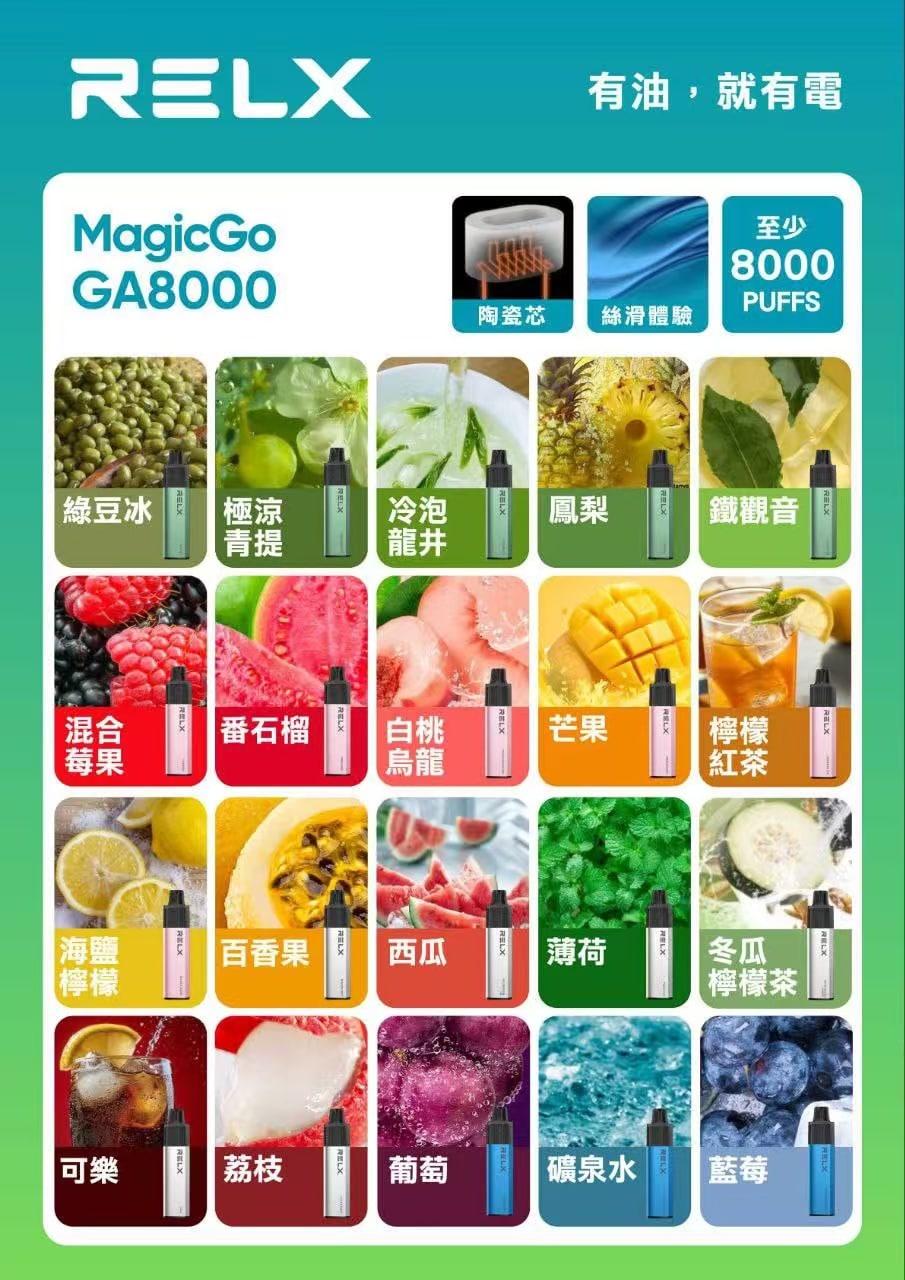 RELX悅刻 GA8000口拋棄式 免充電拋棄式設計 大容量首選